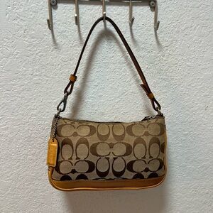 Coach Tan and Brown Signature Shoulder Bag Demi Mini Bag